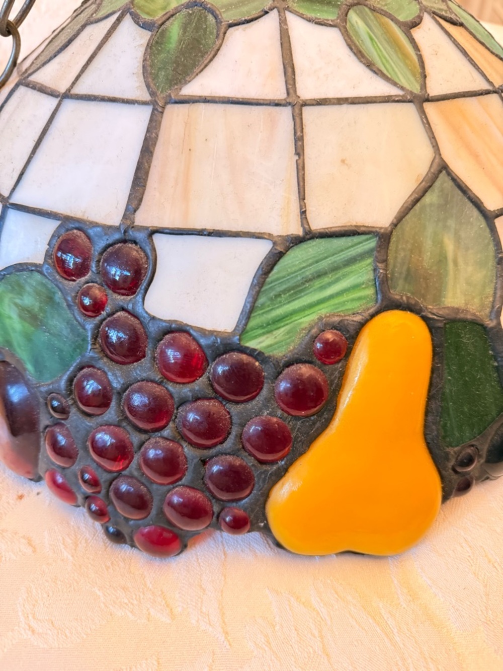 Stained Glass Shade with Yellow Pear & Red Grape Motif